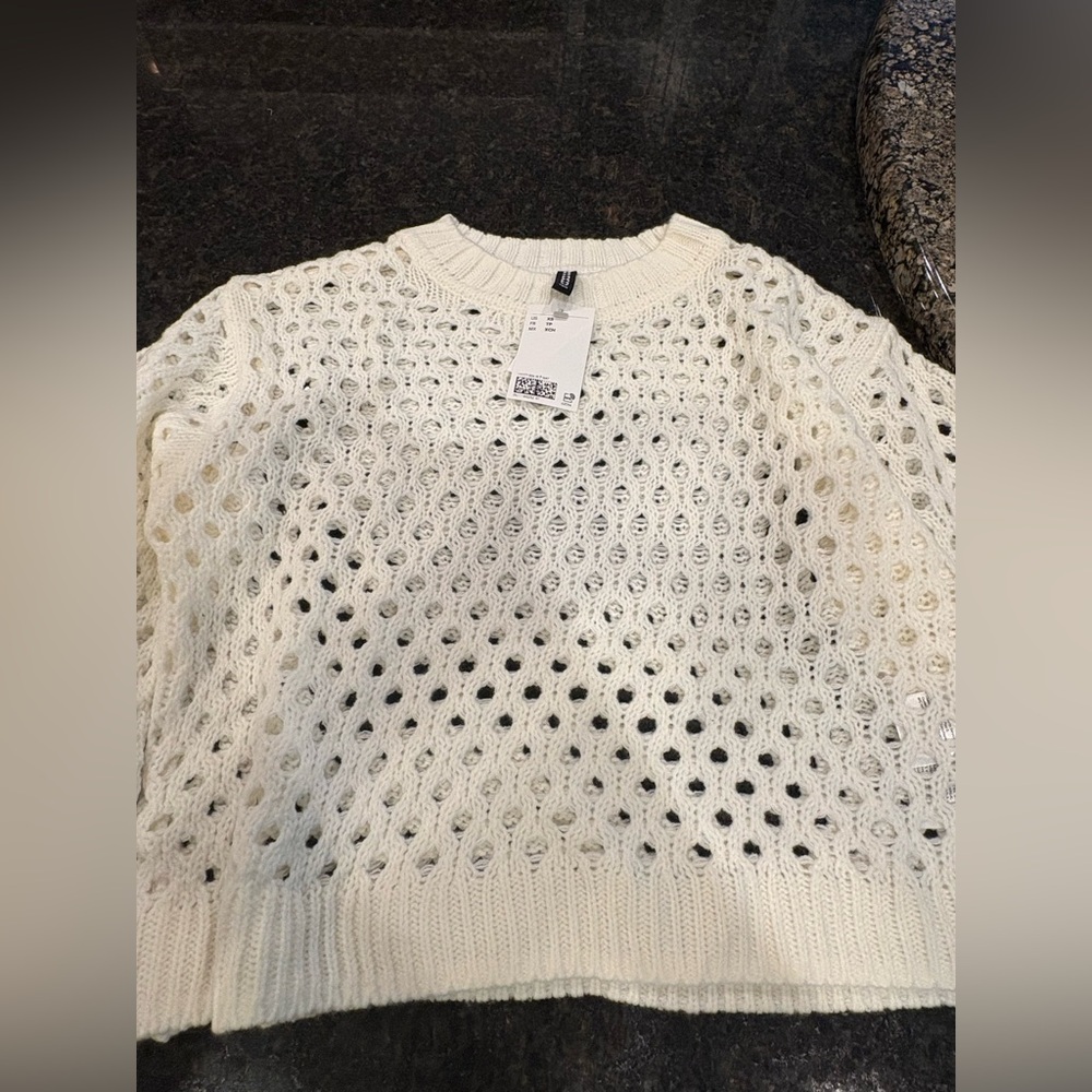 NWT! H&M - WOMEN Sweater Crewneck Open-Knit Pullover - Ivory